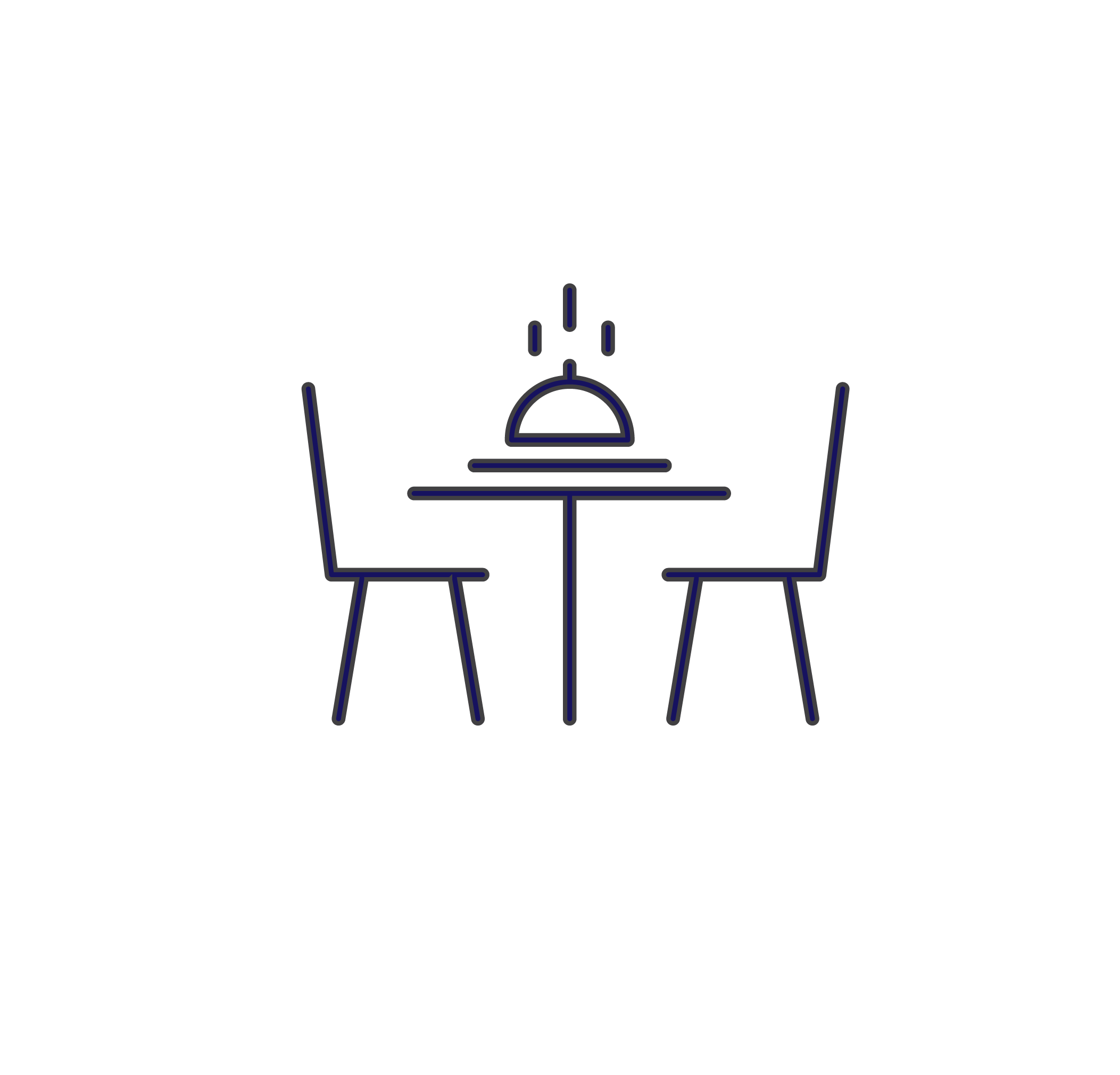 Table with two chairs and meal on it icon