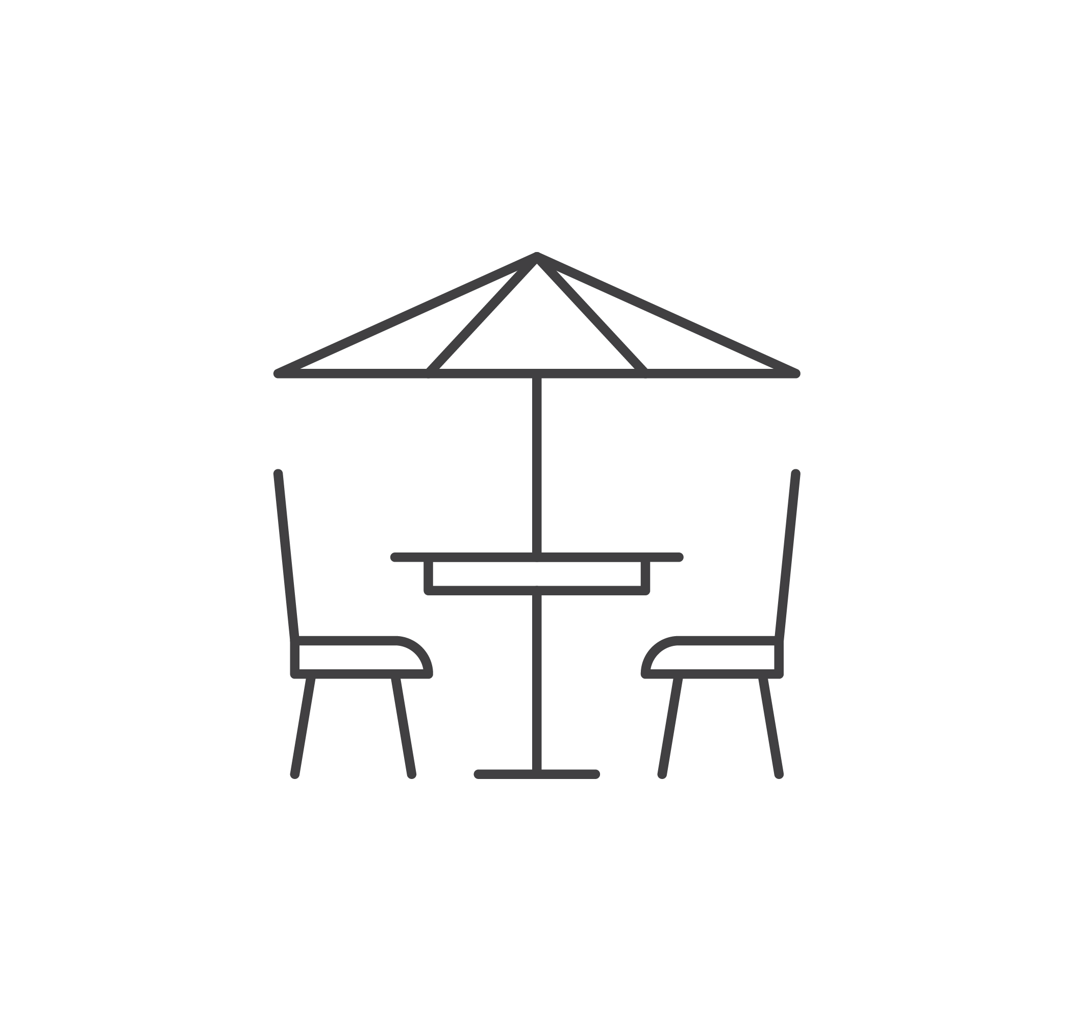 Two chairs with table and umbrella icon